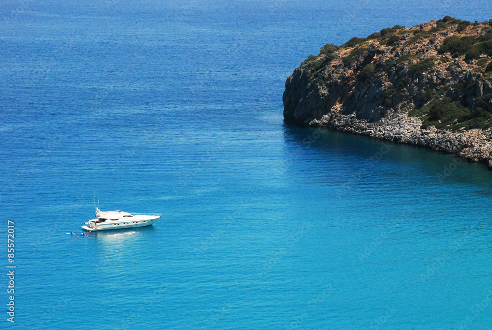 Sea view with rocks and lagoon. Crete, Greece