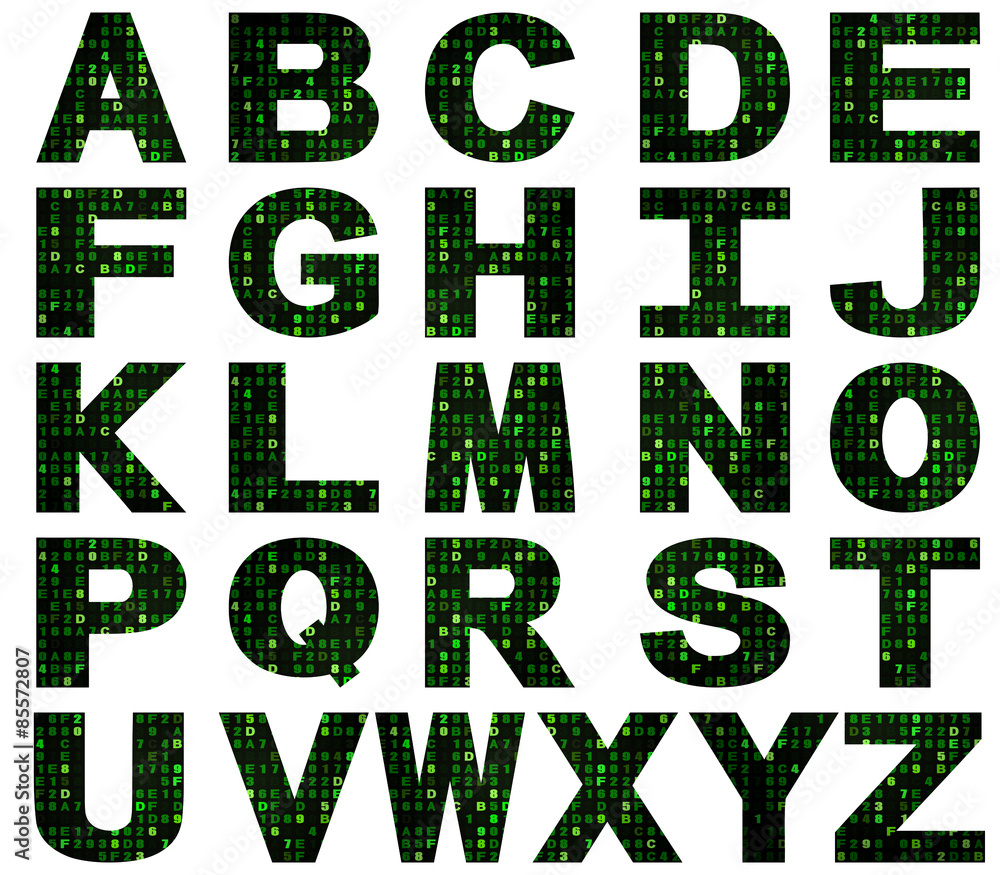 Hex code font isolated on white illustration Hex code font isolated on white illustration