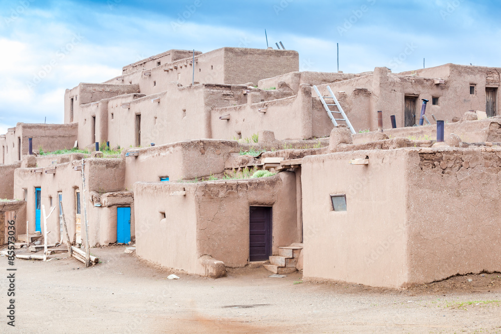 Taos Pueblo remarkable example of a traditional type of archit Stock