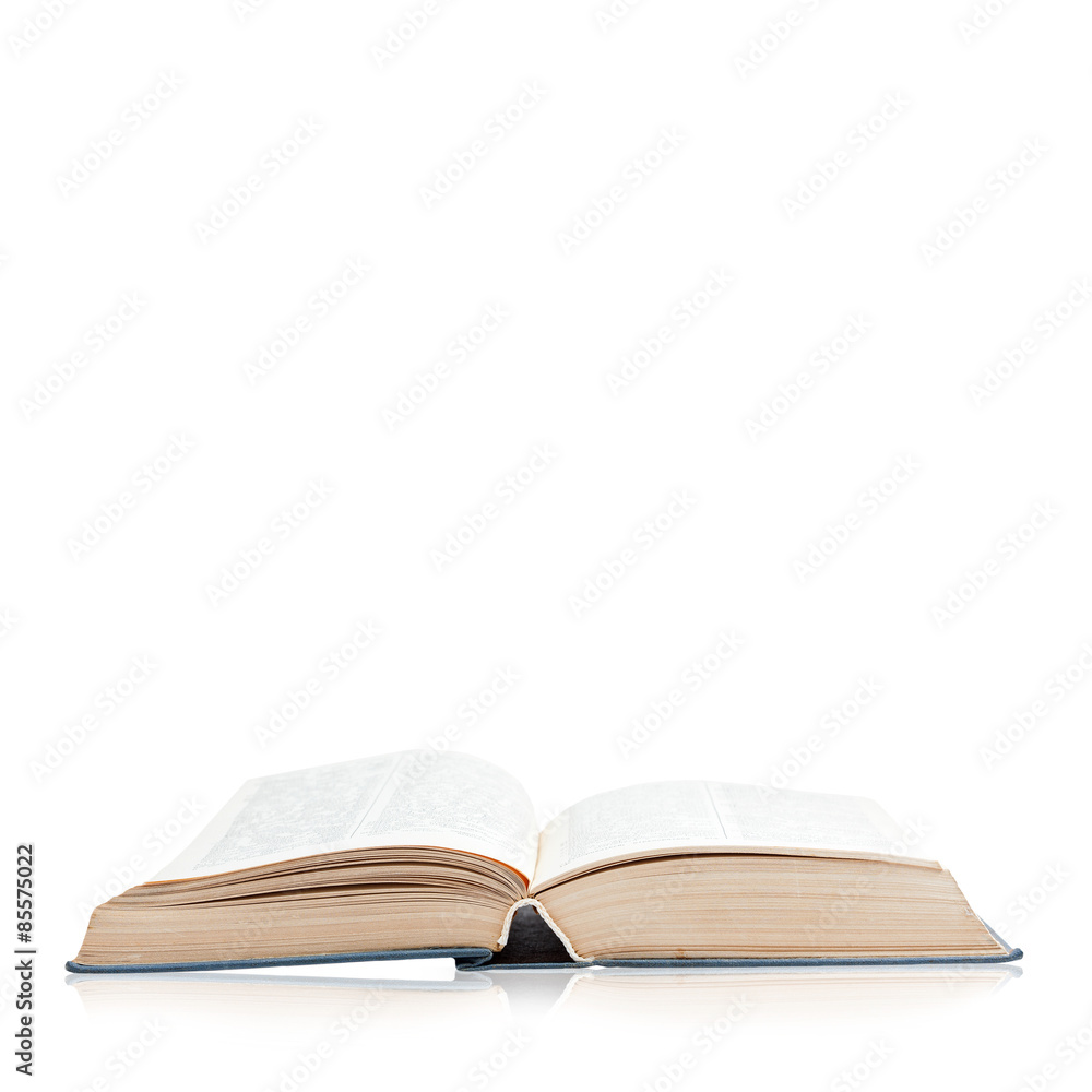 Open book isolated on white background with reflection Open book isolated on white background with reflection