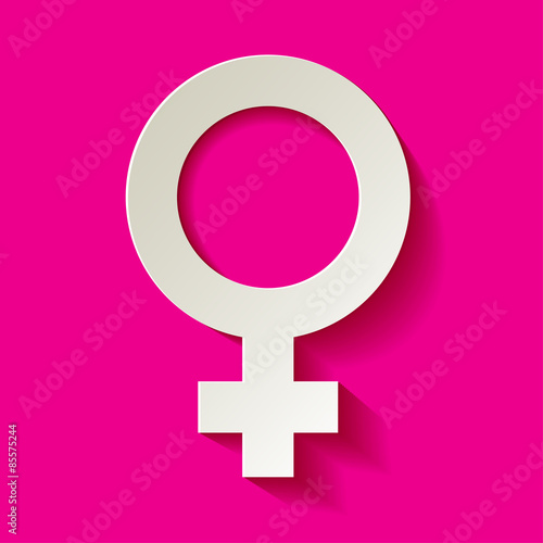 Female icon - Venus vector symbol with shadow on a pink background