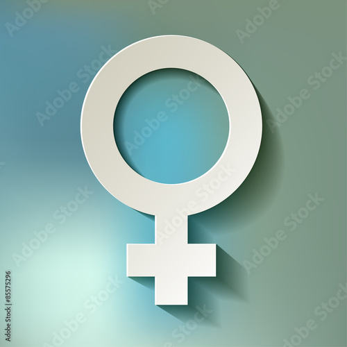 Female icon - Venus vector symbol with shadow on a blue bokeh background