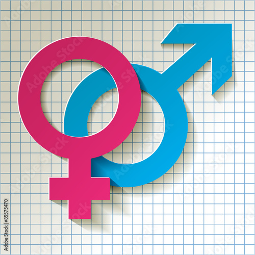 Male and female icon - Venus and Mars vector symbol with shadow