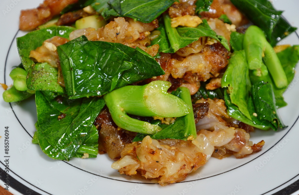 fried noodle with pork and Chinese kale fried noodle with pork and Chinese kale