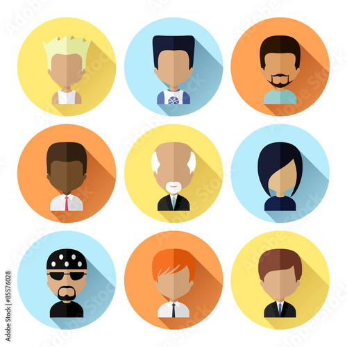 Set of Men Faces Icons in Flat Design