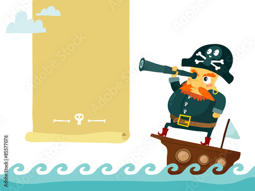 Pirate with spyglass on ship
