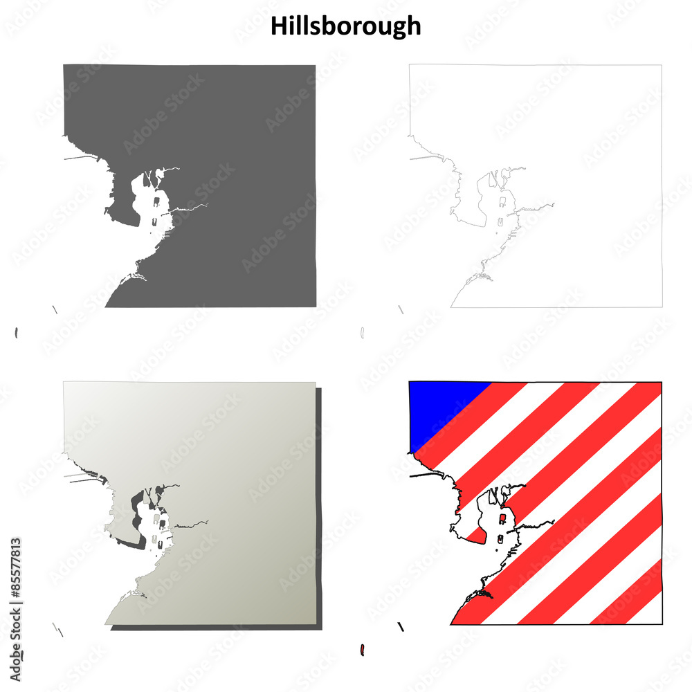 Obraz premium Hillsborough County (Florida) outline map set
