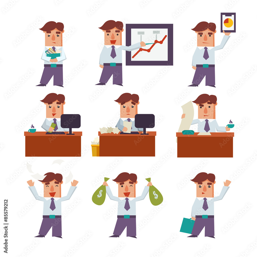 Set of Businessman Activities Vector Set of Businessman Activities Vector