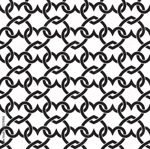 Chain armor of the links in form of hearts. Celtic seamless pattern with swatch for filling. Fashion geometric background for web and tattoo design.