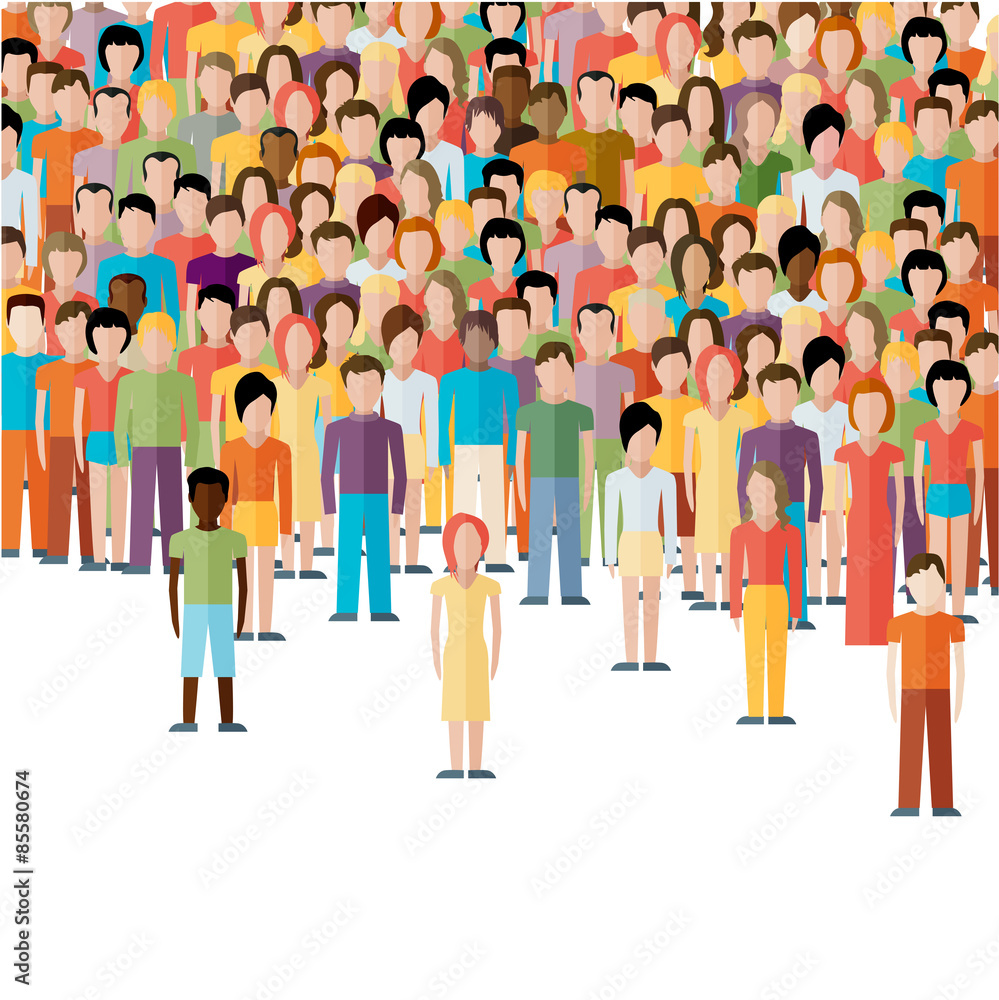 flat illustration of male community with a crowd of guys and men