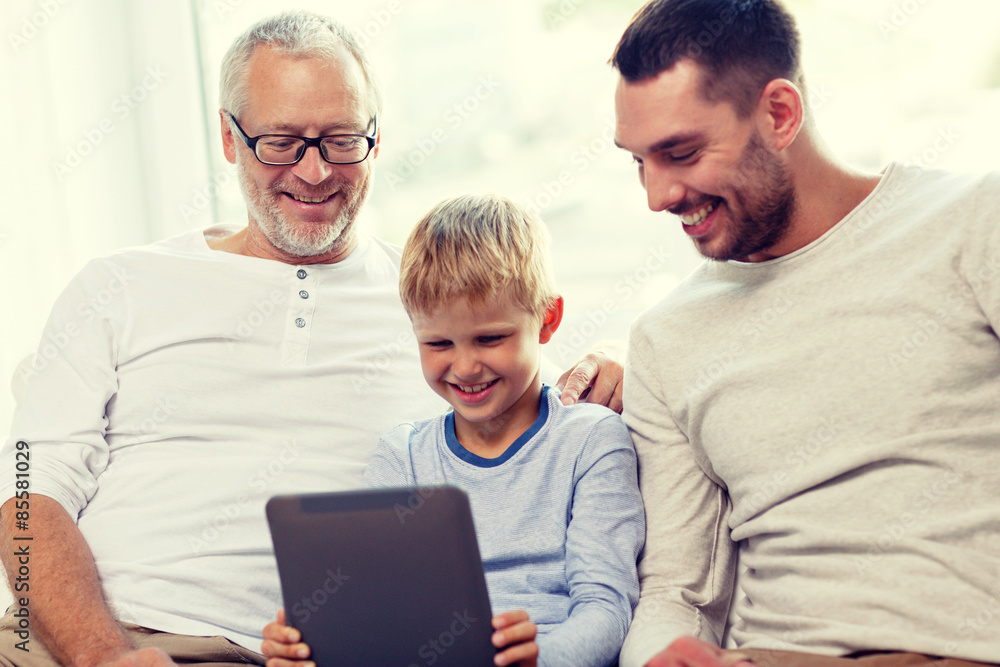 smiling family with tablet pc at home smiling family with tablet pc at home