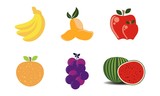 Cute bright colors of fruits vector collections. Set of fruits are apple, lemon, banana, orange, pear, pineapple, grapes, cherries, strawberry, and blueberries. 