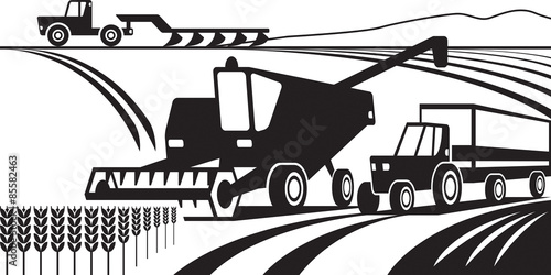 Agricultural machinery in the field - vector illustration