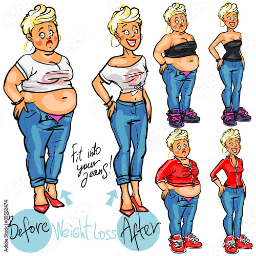 Young woman before and after weight loss.