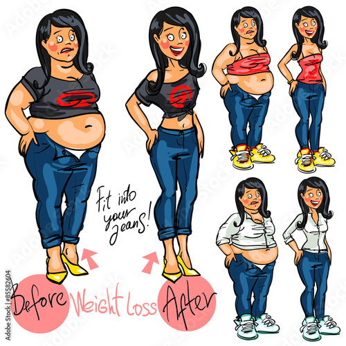 Young woman before and after weight loss.