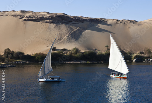 Egypt, Aswan, felucas on the Nile river photo