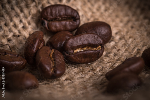 Coffee beans roasted in jute sack 