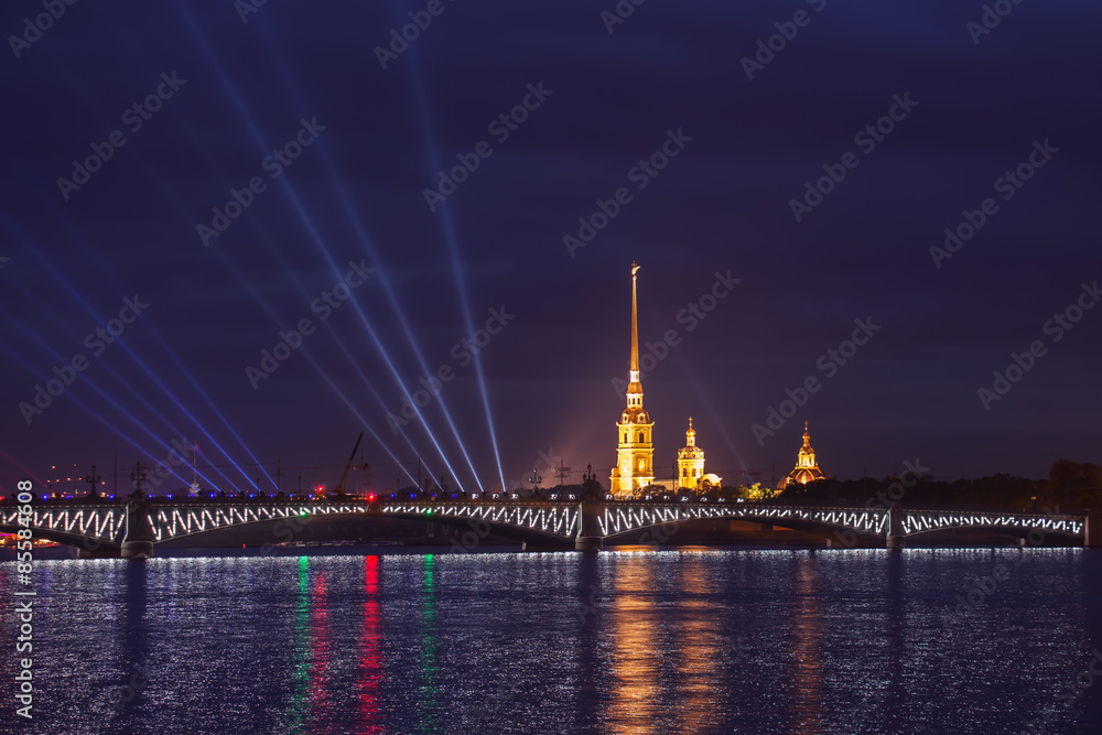 Fototapeta premium Laser show on the Neva.