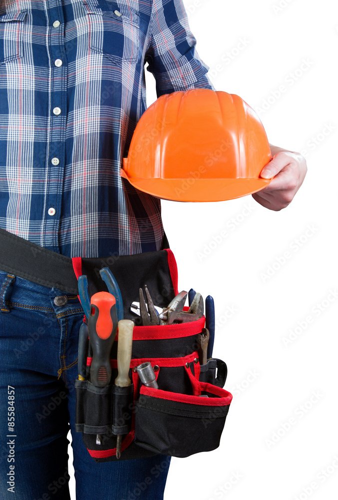 part of a constructor worker woman isolated on white background part of a constructor worker woman isolated on white background