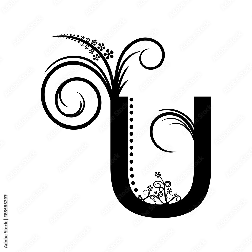 Fototapeta premium Black alphabet letter U with creeping plant
