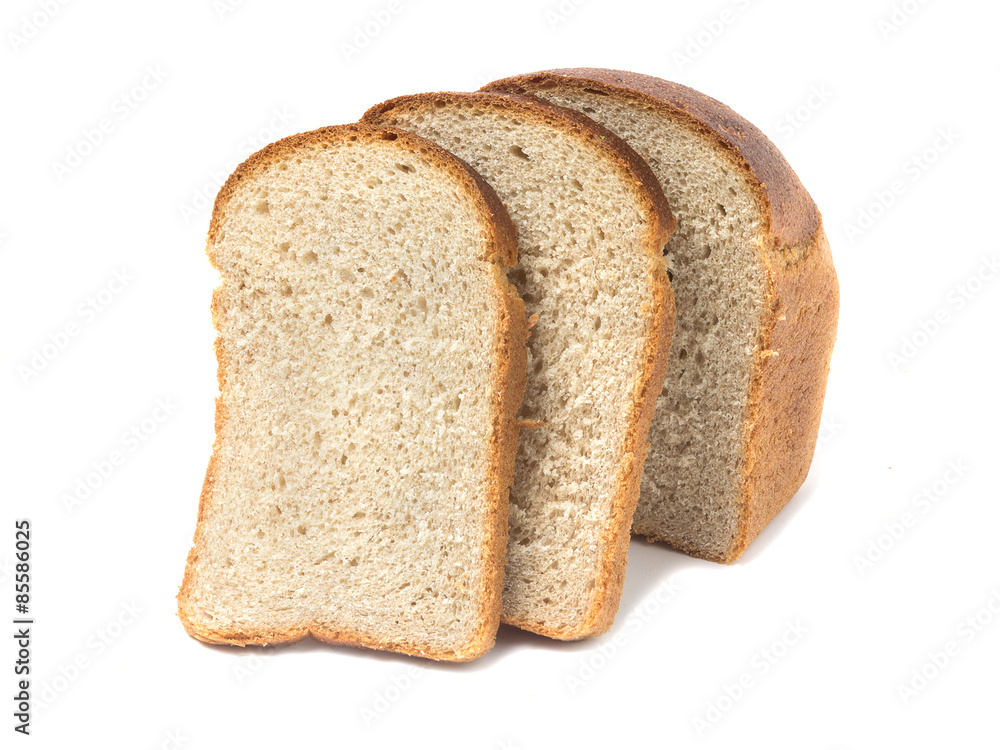 Loaf of bread a close-up. Isolated on white background