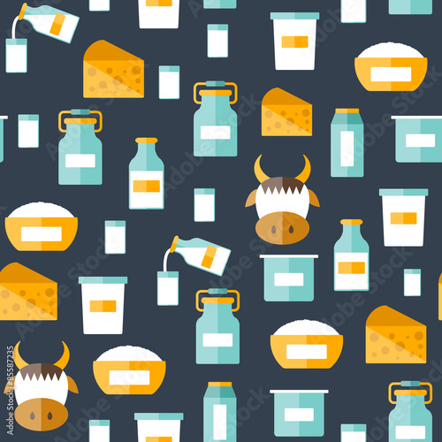 Seamless modern background with flat products containing lactose