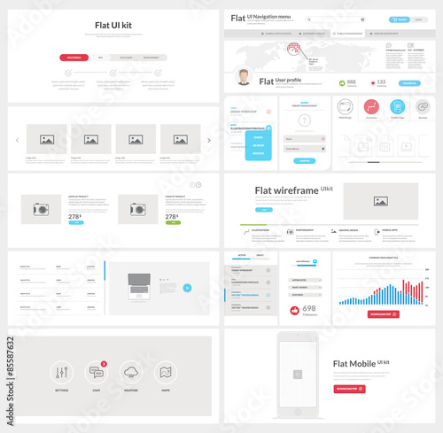 Flat website, mobile UI kit for business templates