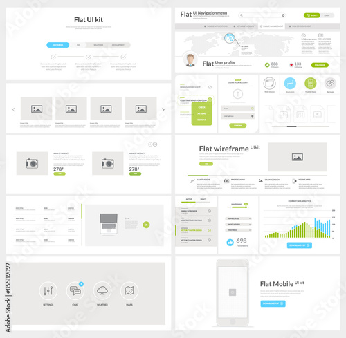 Flat website, mobile UI kit for business templates