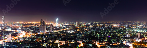 Panarama of Bangkok cityscape at night. © Eakkaluk