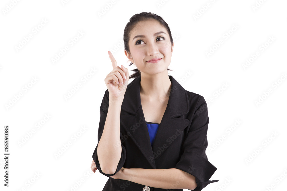business woman pointing up isolated on white business woman pointing up isolated on white
