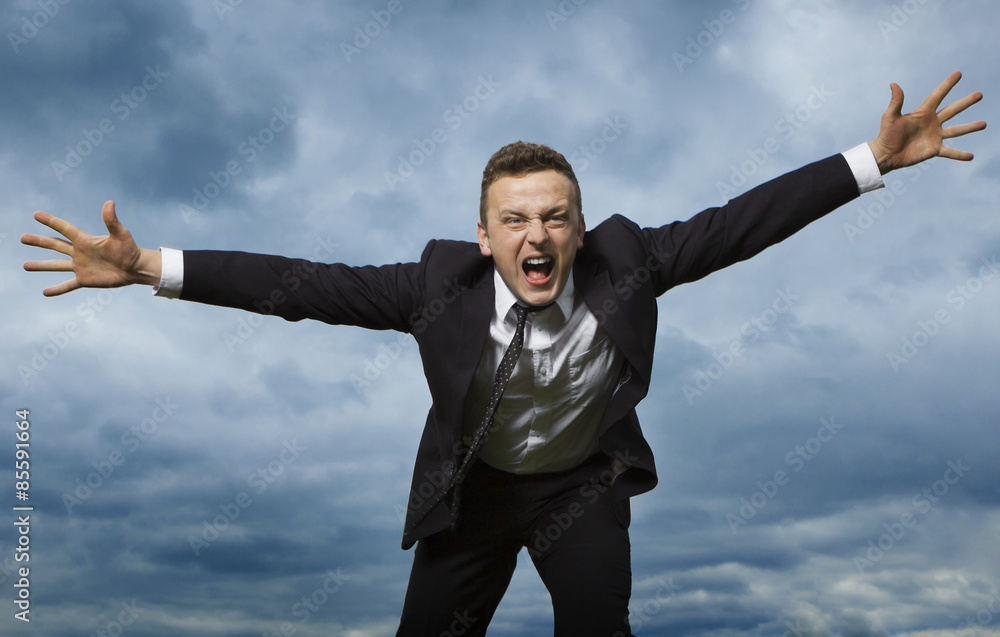 Crazy young man throws himself in front of him to attack. I want to