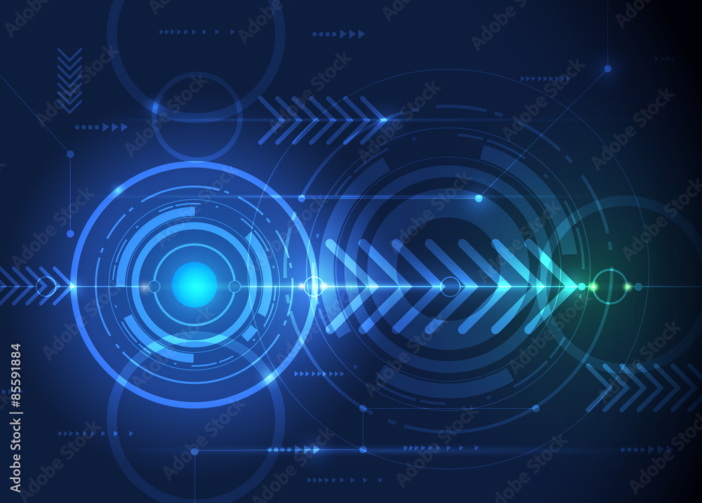 Vector illustration Abstract futuristic circuit board, hi-tech computer, digital speed technology concept. Eyeball and Arrow symbol over green blue color background