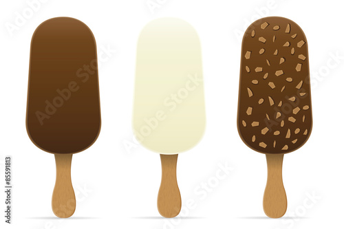 ice cream with chocolate glaze on stick vector illustration