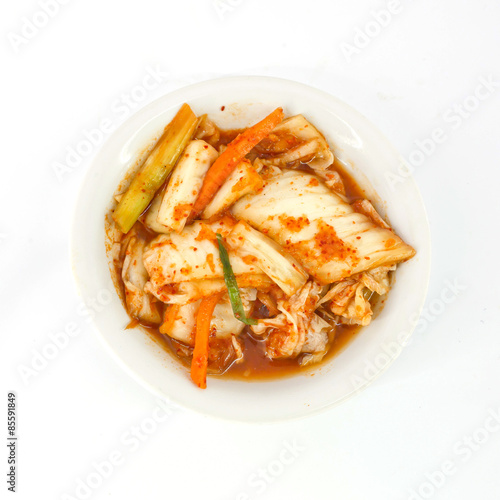 close-up kimuchi on white dish isolate on white background
