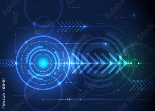 Vector illustration Abstract futuristic circuit board, hi-tech computer, digital speed technology concept. Eyeball and Arrow symbol over green blue color background