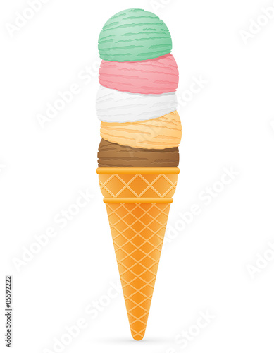  ice cream balls in waffle cone vector illustration