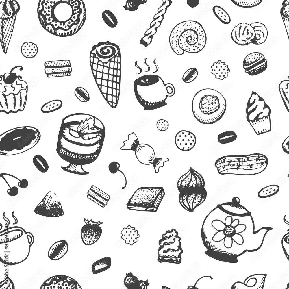 Seamless pattern with cupcakes