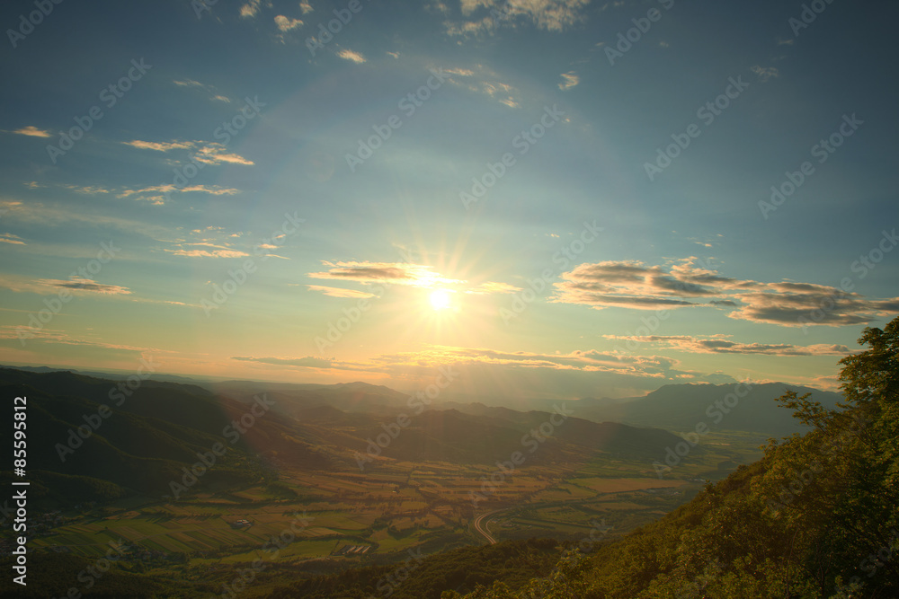 sunset on mt Nanos above Vipava Valley Slovenia central Europe