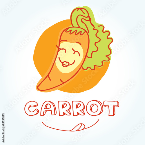 Carrot in hand drawn style with orange round on white background.