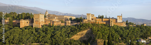 Granada - panorama of Alhambra palace and fortress complex.