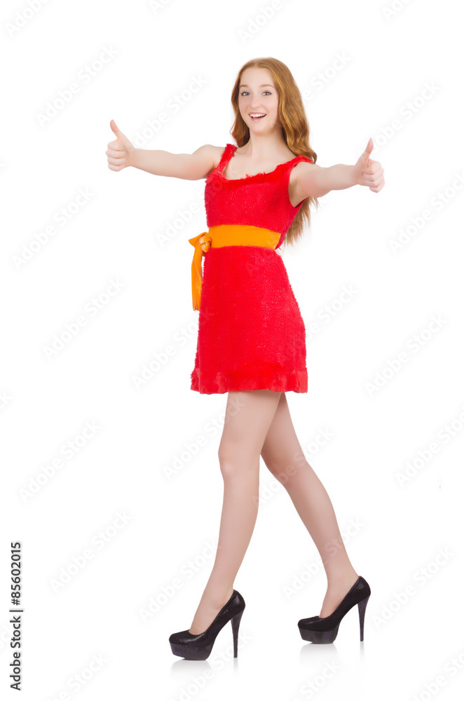 Young nice girl thunms up isolated on white Young nice girl thunms up isolated on white