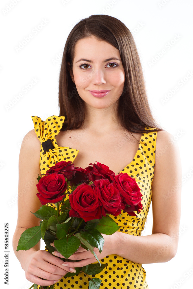Beautiful Woman with a Bouquet of Roses Beautiful Woman with a Bouquet of Roses