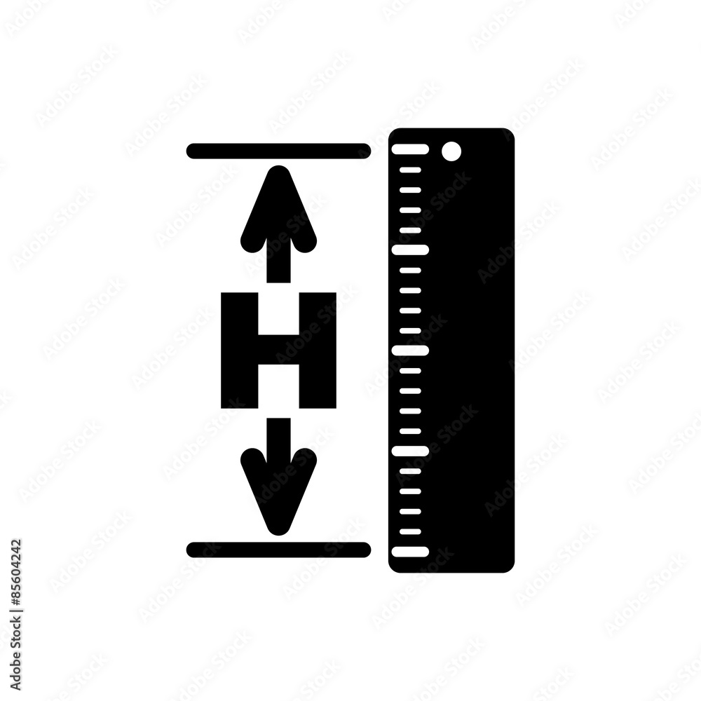The height icon. Altitude, elevation, level, hgt symbol. Flat Stock