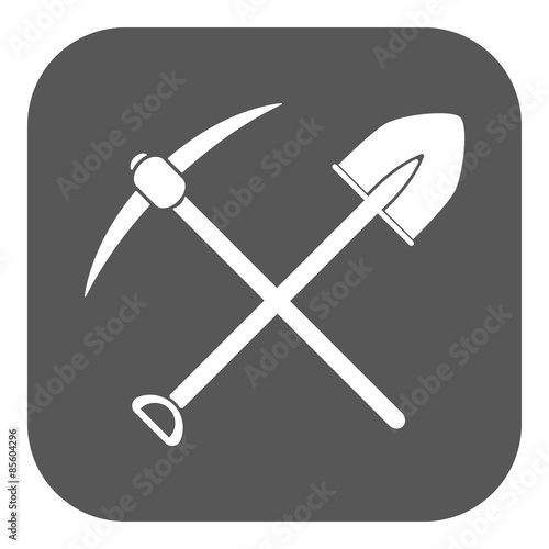 The crossing spade pickax icon. Pickax and excavation, digging, mining symbol. Flat