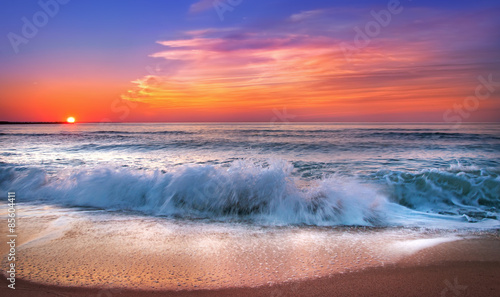 Sunset on the beach of caribbean sea.