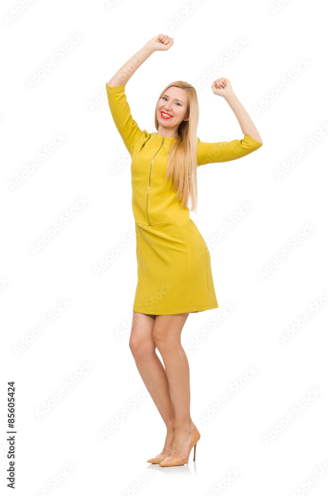 Pretty girl in yellow dress isolated on white Pretty girl in yellow dress isolated on white