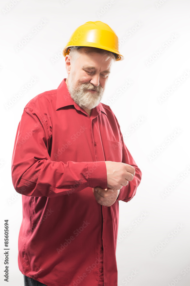 man architect with helmet isolated on white man architect with helmet isolated on white