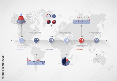 Timeline vector infographic. World map