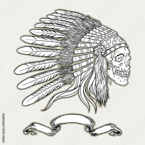 Native american indian chief headdress. Indian skull vector 