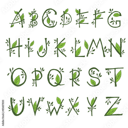 illustration of  hand draw  font in the form of branches and le